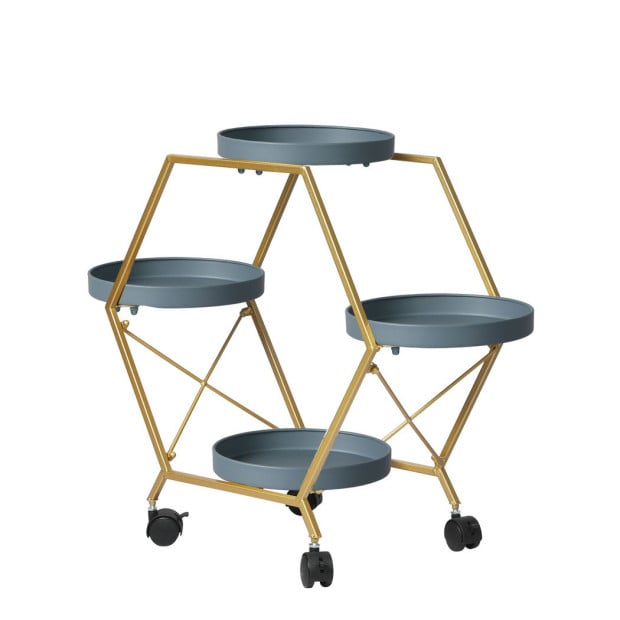 Plant Stand Metal Outdoor Indoor Garden Decor Flower Pot Rack Wheels Image 2