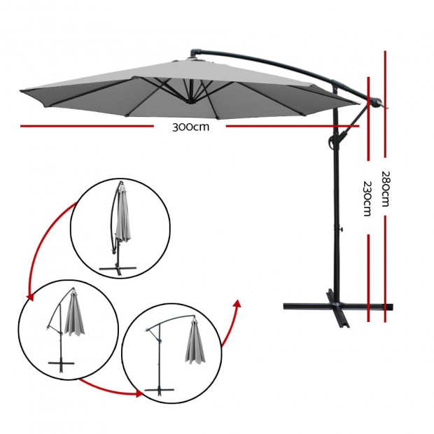 3M Outdoor Furniture Garden Umbrella Grey Image 1