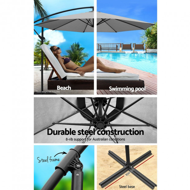 3M Outdoor Furniture Garden Umbrella Grey Image 4