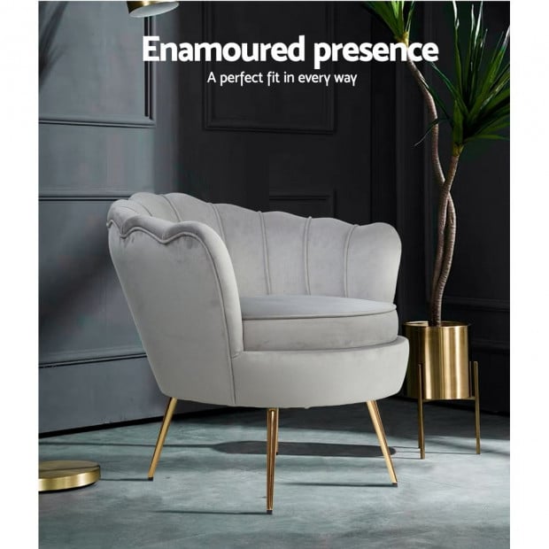 Armchair Lounge Chair Accent Armchairs Retro Single Sofa Velvet Grey Image 2