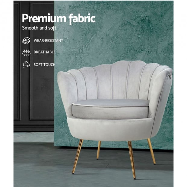 Armchair Lounge Chair Accent Armchairs Retro Single Sofa Velvet Grey Image 3