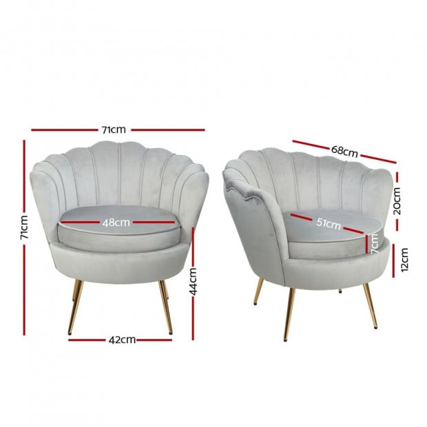 Armchair Lounge Chair Accent Armchairs Retro Single Sofa Velvet Grey Image 6