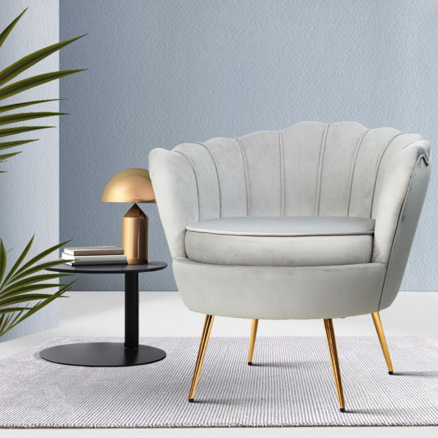 Armchair Lounge Chair Accent Armchairs Retro Single Sofa Velvet Grey Image 7