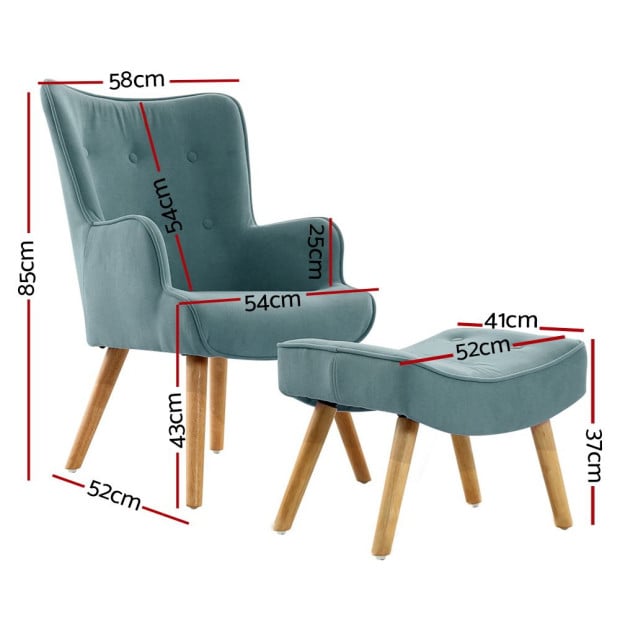 Armchair Lounge Chair Ottoman Accent Armchairs Sofa Fabric Chairs Blue Image 2
