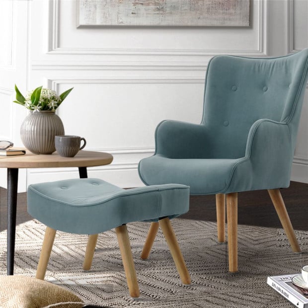 Armchair Lounge Chair Ottoman Accent Armchairs Sofa Fabric Chairs Blue Image 8