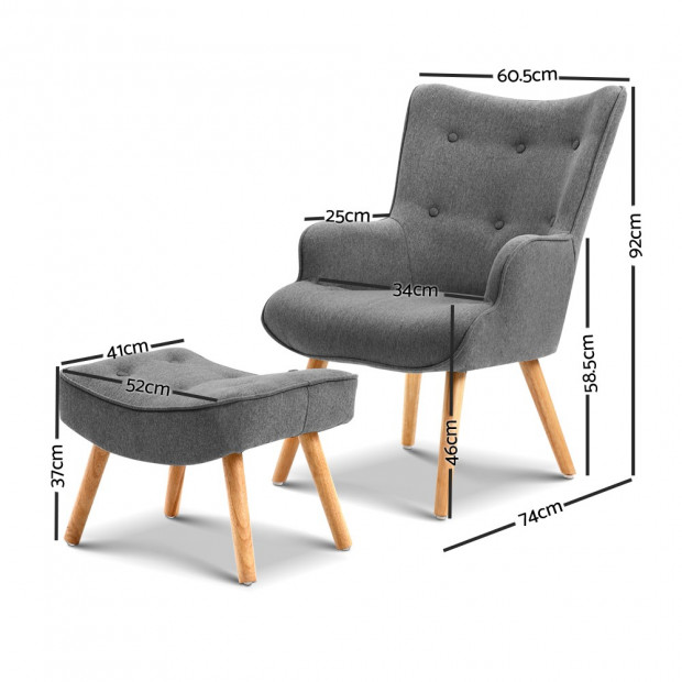 Scandinavian style Armchair and Ottoman - Grey Image 1