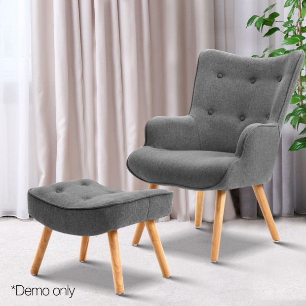 Scandinavian style Armchair and Ottoman - Grey Image 9