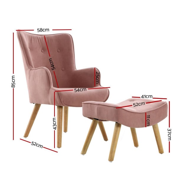 Armchair Lounge Chair Ottoman Accent Armchairs Sofa Fabric Chairs Pink Image 2