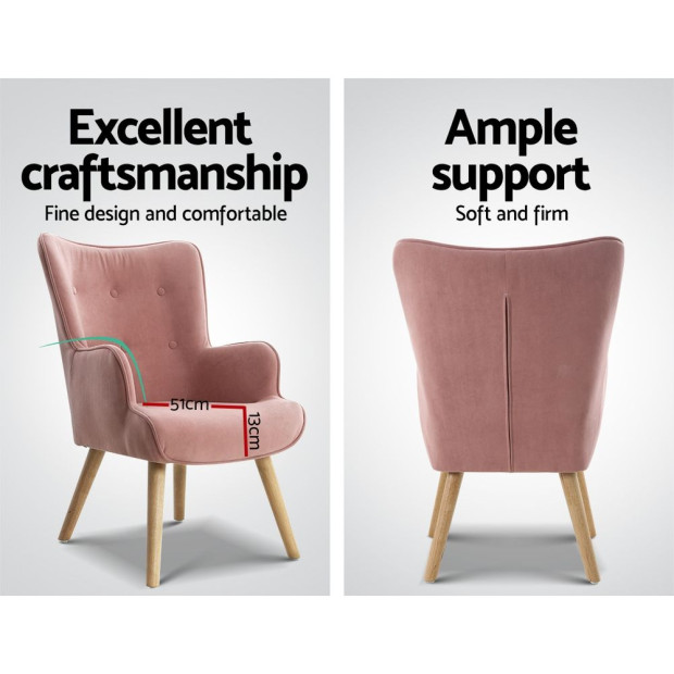 Armchair Lounge Chair Ottoman Accent Armchairs Sofa Fabric Chairs Pink Image 6