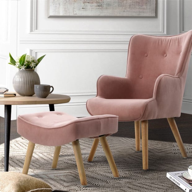 Armchair Lounge Chair Ottoman Accent Armchairs Sofa Fabric Chairs Pink Image 8