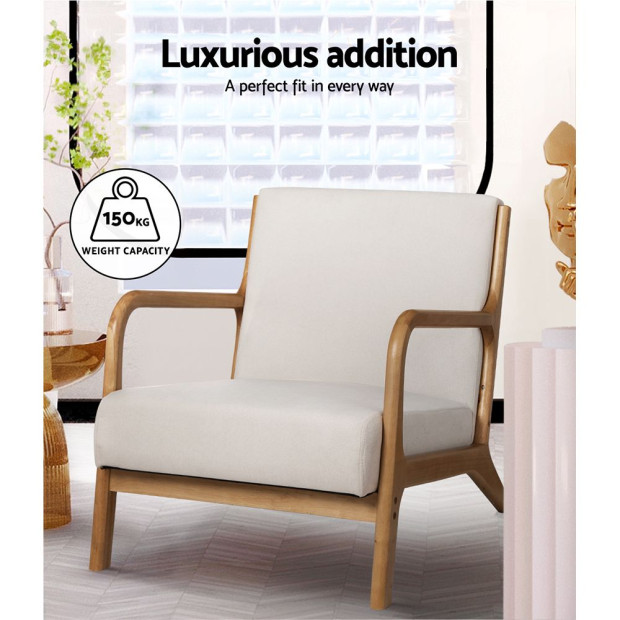 Armchair Lounge Chair Accent Armchairs Couch Sofa Bedroom Beige Wood Image 5