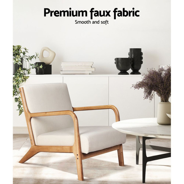 Armchair Lounge Chair Accent Armchairs Couch Sofa Bedroom Beige Wood Image 6