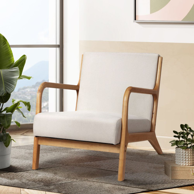 Armchair Lounge Chair Accent Armchairs Couch Sofa Bedroom Beige Wood Image 8