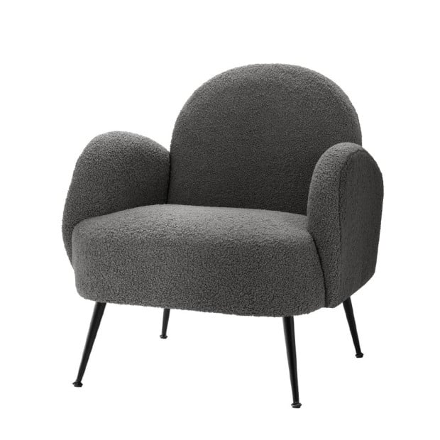 Armchair Lounge Chair Accent Arm Sherpa Boucle Charcoal