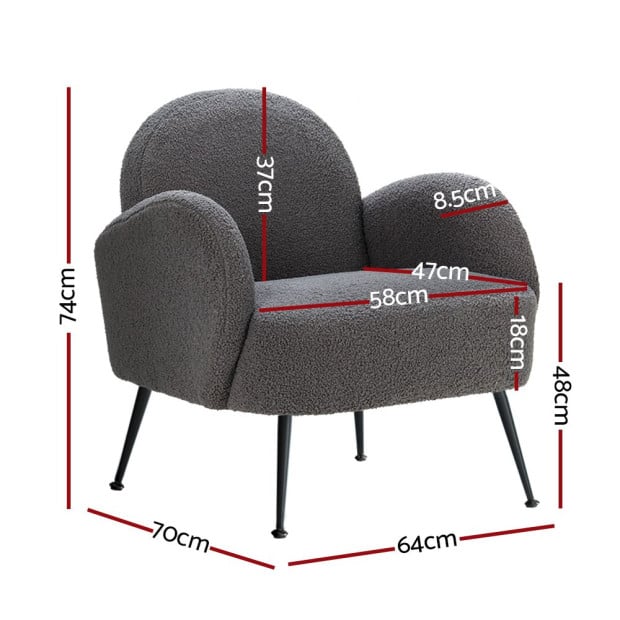 Armchair Lounge Chair Accent Arm Sherpa Boucle Charcoal Image 2