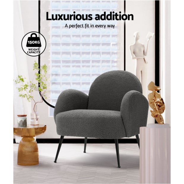 Armchair Lounge Chair Accent Arm Sherpa Boucle Charcoal Image 5