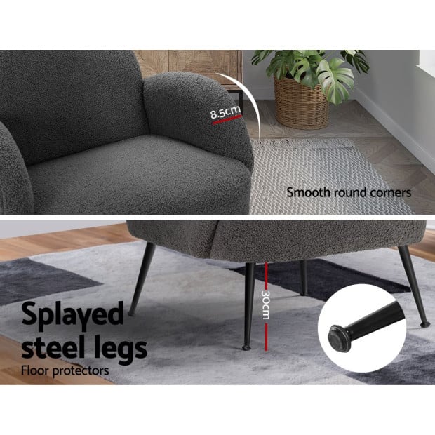 Armchair Lounge Chair Accent Arm Sherpa Boucle Charcoal Image 7