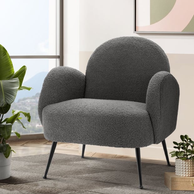 Armchair Lounge Chair Accent Arm Sherpa Boucle Charcoal Image 8