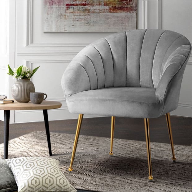 Armchair Lounge Chair Accent Grey Velvet Sofa Couch Image 8
