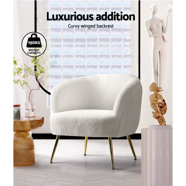 Armchair Lounge Chair Accent Chairs Armchairs Sherpa Boucle Sofa White Image 5