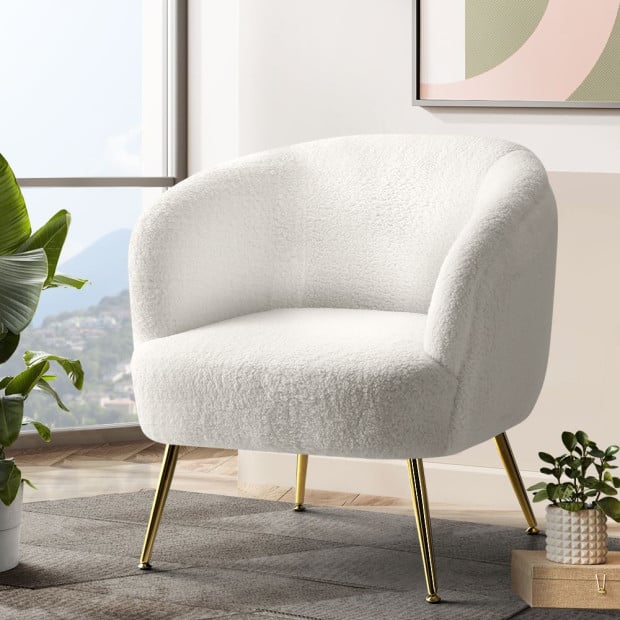Armchair Lounge Chair Accent Chairs Armchairs Sherpa Boucle Sofa White Image 8