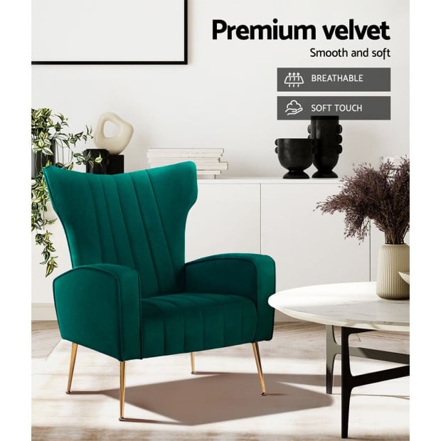 Armchair Lounge Chairs Accent Velvet Sofa Chair Green Seat Image 7