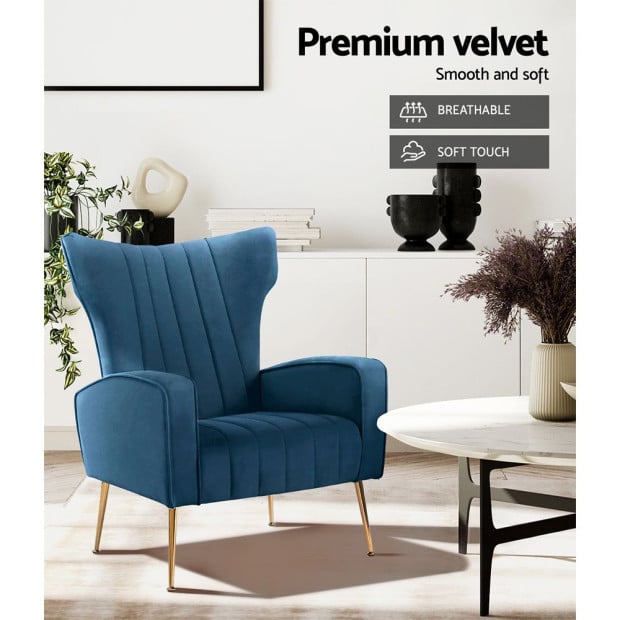 Armchair Lounge Accent Chairs Armchairs Chair Velvet Sofa Navy Blue Image 6