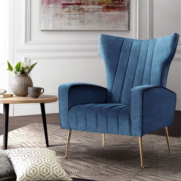 Armchair Lounge Accent Chairs Armchairs Chair Velvet Sofa Navy Blue Image 8