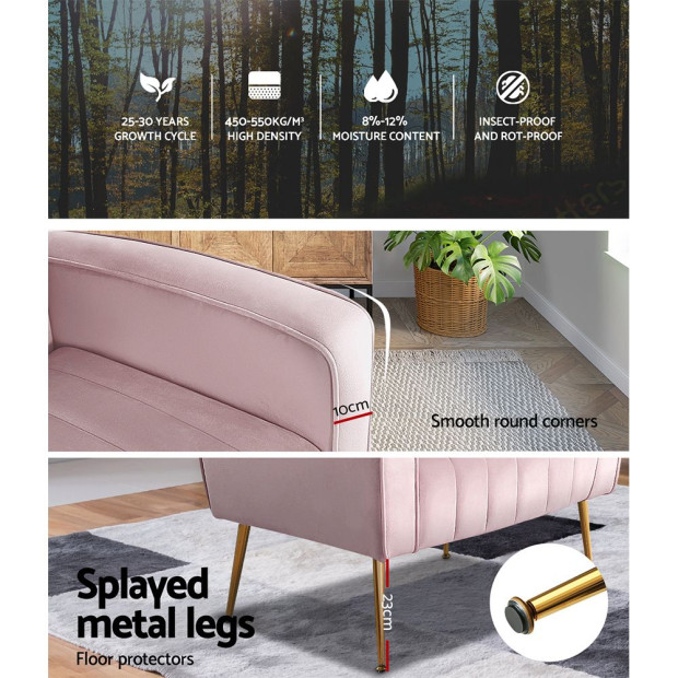 Armchair Lounge Chair Accent Armchairs Chairs Velvet Sofa Pink Seat Image 7