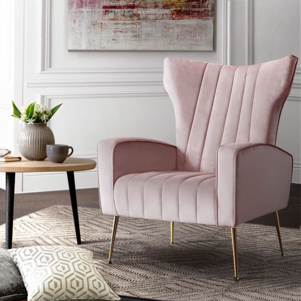 Armchair Lounge Chair Accent Armchairs Chairs Velvet Sofa Pink Seat Image 8