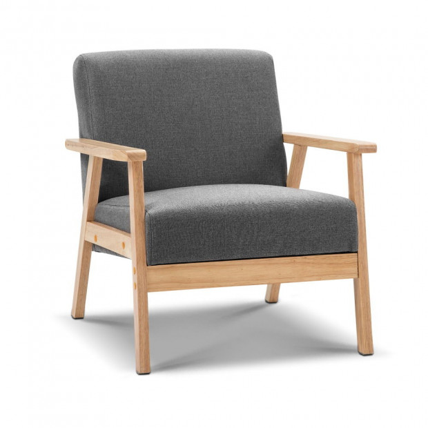 Wooden Framed Fabric Armchair - Grey