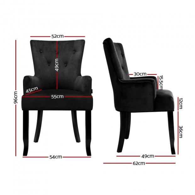 Dining Chairs French Provincial Chair Velvet Fabric Timber Retro Black Image 2