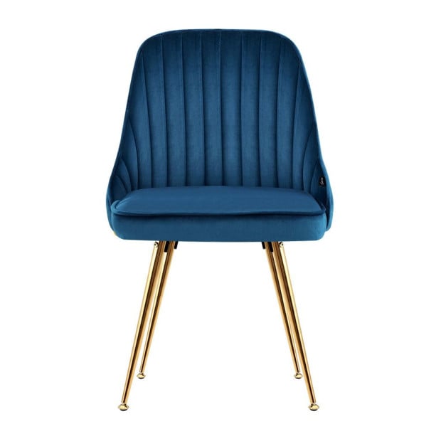 Set of 2 Dining Chairs Retro Kitchen Modern Metal Legs Velvet Blue Image 3