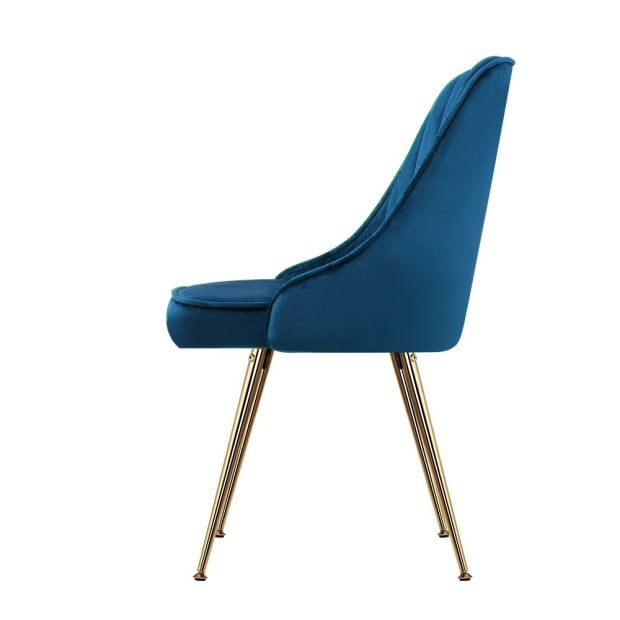 Set of 2 Dining Chairs Retro Kitchen Modern Metal Legs Velvet Blue Image 4