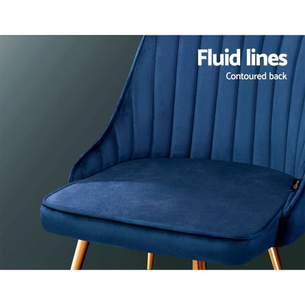 Set of 2 Dining Chairs Retro Kitchen Modern Metal Legs Velvet Blue Image 6