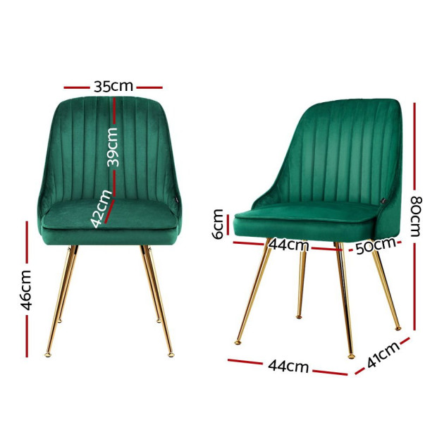 Set of 2 Dining Chairs Retro Kitchen Modern Metal Legs Velvet Green Image 2