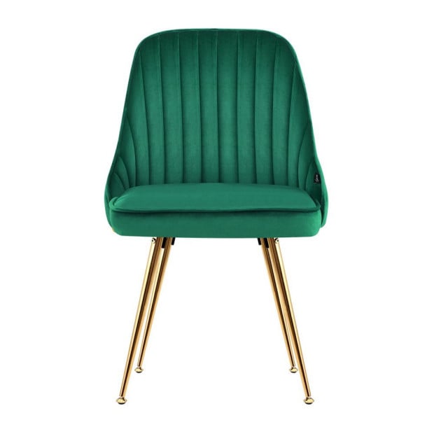 Set of 2 Dining Chairs Retro Kitchen Modern Metal Legs Velvet Green Image 3