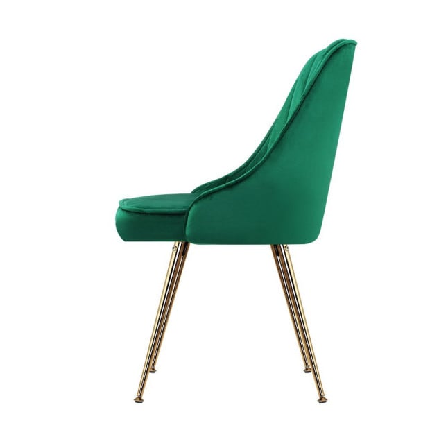 Set of 2 Dining Chairs Retro Kitchen Modern Metal Legs Velvet Green Image 4