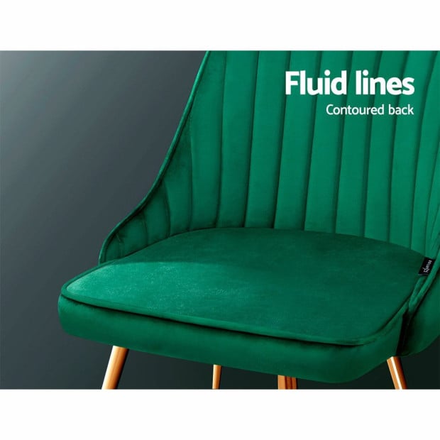 Set of 2 Dining Chairs Retro Kitchen Modern Metal Legs Velvet Green Image 6