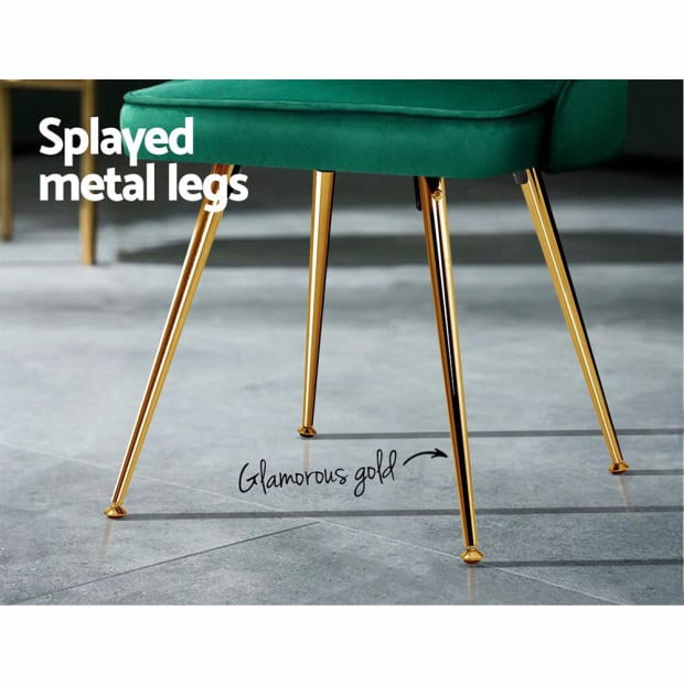 Set of 2 Dining Chairs Retro Kitchen Modern Metal Legs Velvet Green Image 7