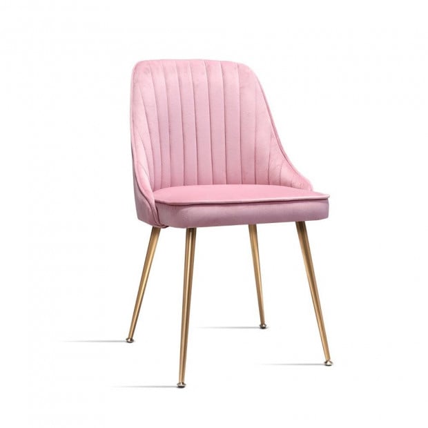 Dining Chairs Retro Chair Cafe Kitchen Modern Iron Legs Velvet Pink x2