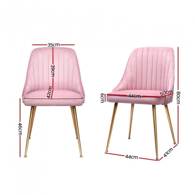 Dining Chairs Retro Chair Cafe Kitchen Modern Iron Legs Velvet Pink x2 Image 2