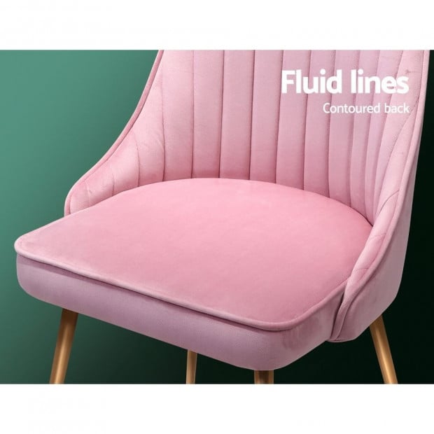 Dining Chairs Retro Chair Cafe Kitchen Modern Iron Legs Velvet Pink x2 Image 3