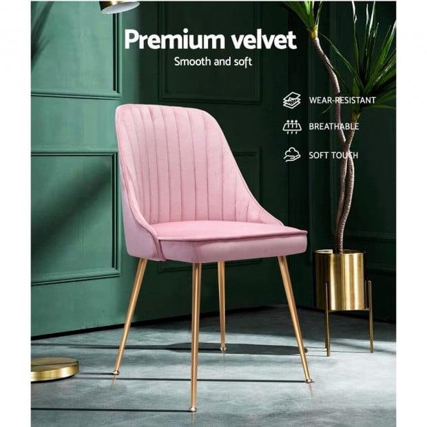 Dining Chairs Retro Chair Cafe Kitchen Modern Iron Legs Velvet Pink x2 Image 4
