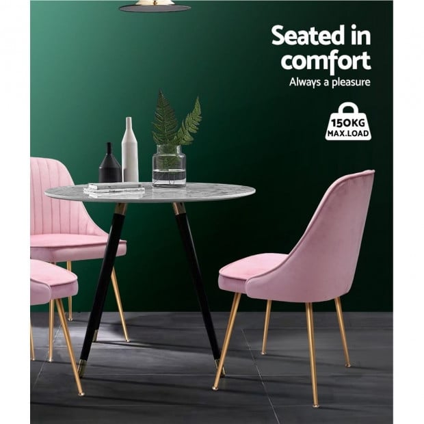 Dining Chairs Retro Chair Cafe Kitchen Modern Iron Legs Velvet Pink x2 Image 5