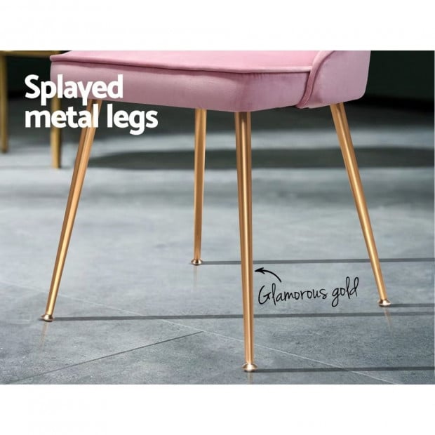 Dining Chairs Retro Chair Cafe Kitchen Modern Iron Legs Velvet Pink x2 Image 6