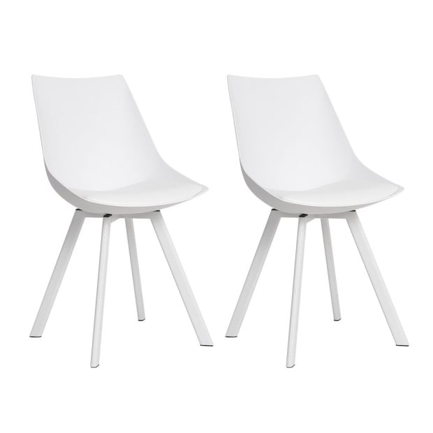 Set Of 2 Dining Chairs Cafe Chairs Pu Leather Padded Seat White