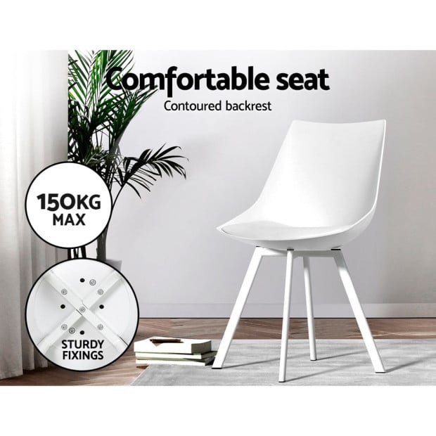 Set Of 2 Dining Chairs Cafe Chairs Pu Leather Padded Seat White Image 4