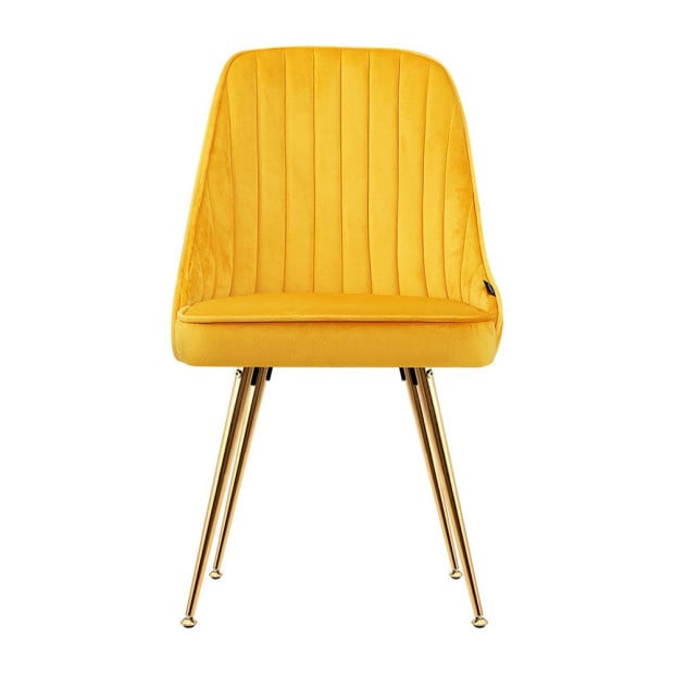 Set of 2 Dining Chairs Retro Kitchen Modern Metal Legs Velvet Yellow Image 3