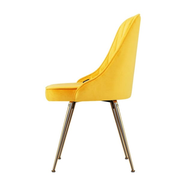 Set of 2 Dining Chairs Retro Kitchen Modern Metal Legs Velvet Yellow Image 4